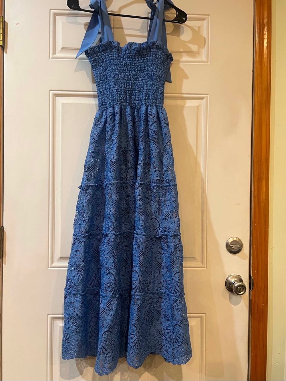 Hill House The Nap Dress Lace Tiered Maxi Smocked BodiceTie Straps Size Small